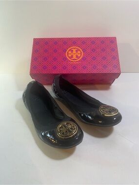 Tory Burch Caroline Black Patent Leather Ballerina Flats Size 10